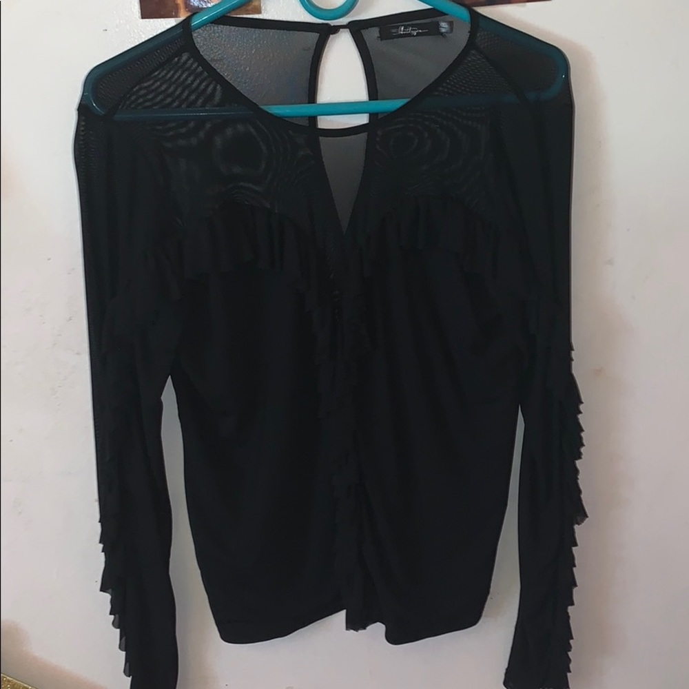 Black long sleeve see through shirt